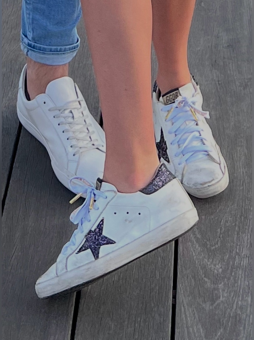 Golden Goose White Low-Top Sneakers with Navy Star - Picture 2 of 12